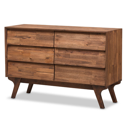 Sierra Mid Century Modern Brown Wood 6 Drawer Dresser